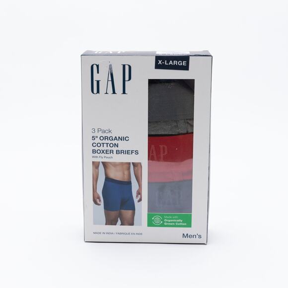 GAP Men 3-Pk Cotton Stretch Boxer Briefs Gray/Red/Navy Size XL - Picture 1 of 3